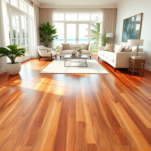Hardwood floor replacement in Naples showcases warm tones, seamless finish, and elegant coastal decor.