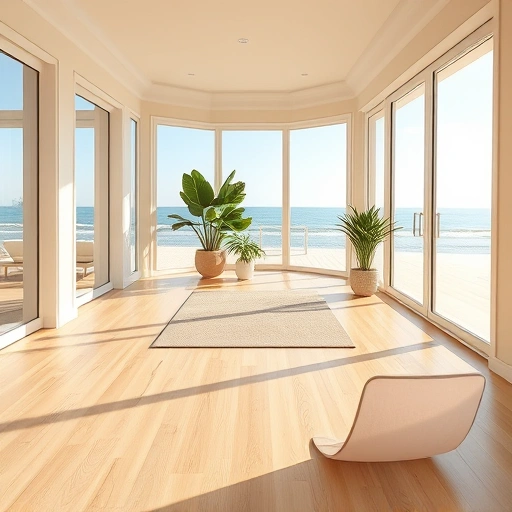 Spacious Naples room with light hardwood flooring, beach views, and coastal decor for a serene atmosphere.