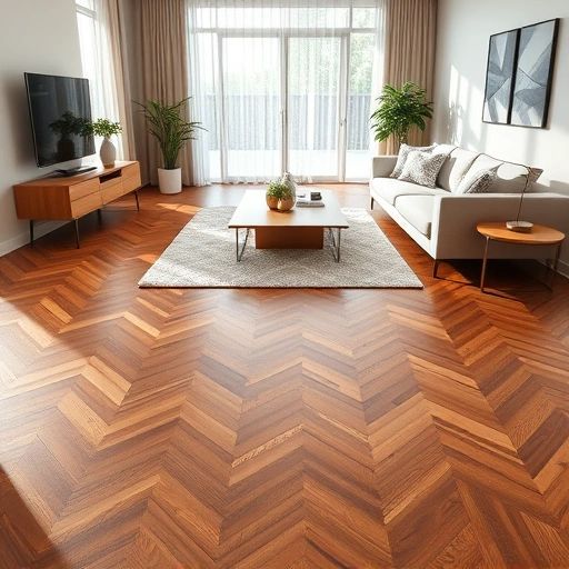 Wood flooring installed in a modern Alva FL living room, featuring herringbone pattern and natural light.