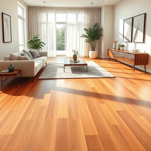 Completed wood flooring installation in Iona, FL, showcasing rich oak tones in a modern living room setting.