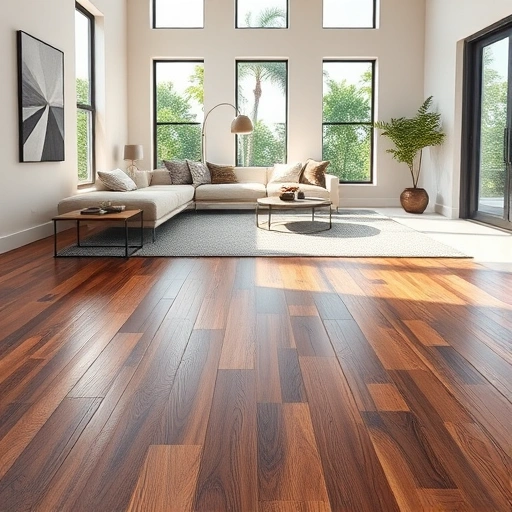 Sophisticated flooring installation in Golden Gate, FL, featuring dark hardwood and light ceramic tiles with natural light.