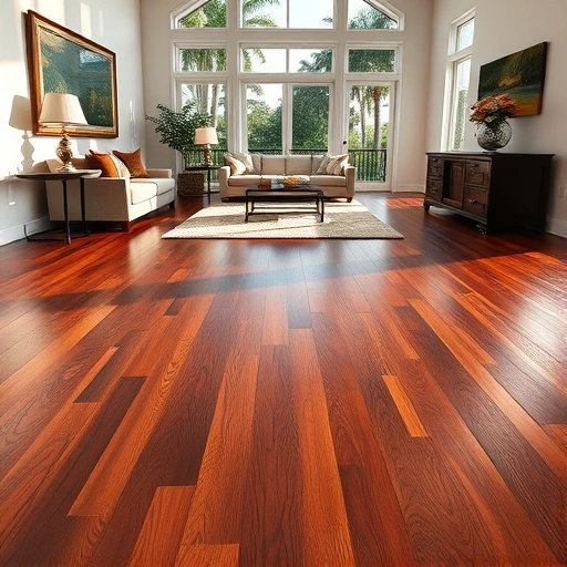 Luxurious wood flooring installation in Lely Resort FL with dark oak planks and elegant furnishings, bright natural light.