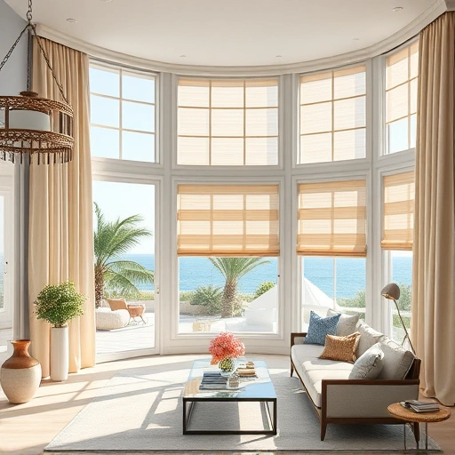 Elegant window treatments in a bright Naples room, showcasing diverse styles and coastal-inspired colors.