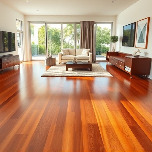 Wood flooring installation in a modern Isles Of Capri living room with polished hardwood and natural light.