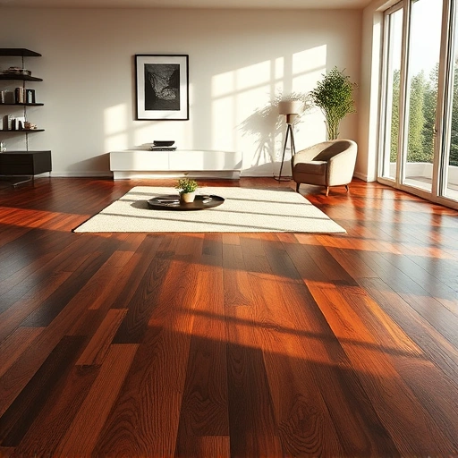 Modern living room featuring polished dark oak flooring, minimalist decor, and natural light enhancing elegance.