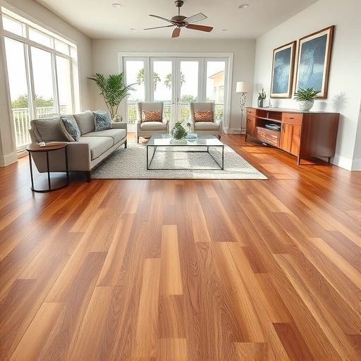 Wood flooring installation in a modern Cape Coral home showcasing warm tones, intricate grain, and coastal decor.