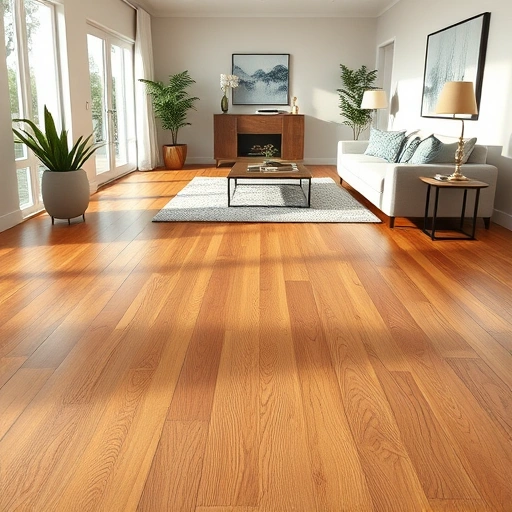 Completed wood flooring installation in Bokeelia, FL, showcasing polished oak and a stylish contemporary living space.