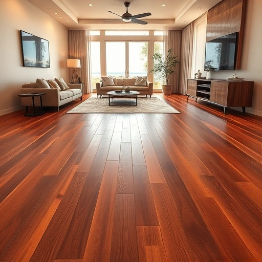 Rich polished hardwood flooring in a spacious Naples living room, featuring modern decor and warm natural light.