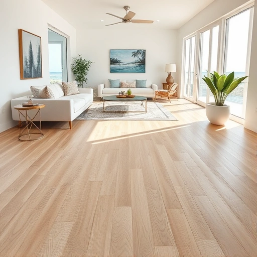 Perfectly installed light oak flooring in a modern beach house in Fort Myers Beach FL, showcasing natural light and elegance.