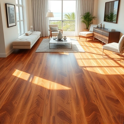 Flooring installation in Fort Myers Beach with herringbone hardwood, coastal decor, and natural light enhancing tranquility.