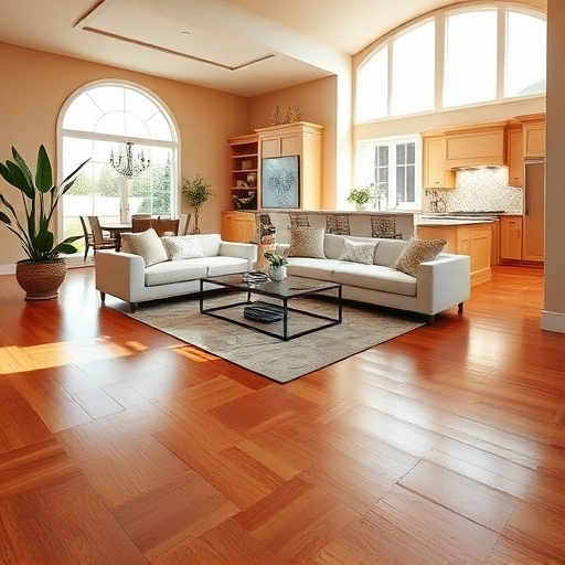 Luxurious villa living area with polished hardwood floors, neutral walls, stylish furniture, and elegant decor.