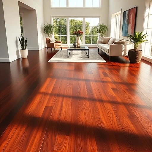 Completed wood flooring installation in East Naples FL features dark hardwood planks, warm lighting, and elegant decor.