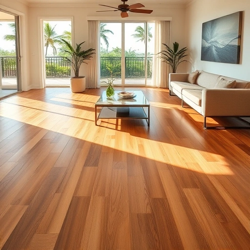 Engineered wood flooring installation in Naples FL with polished finish, warm tones, and elegant decor.