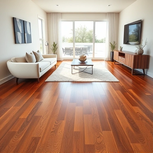 Elegant hardwood flooring installation in a modern living space with natural light, stylish furniture, and neutral decor.