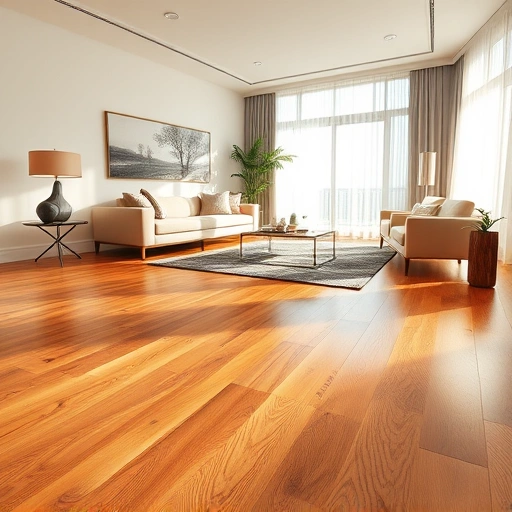 Completed wood flooring installation in a modern living room in Olga, FL, featuring rich oak hues and polished finish.