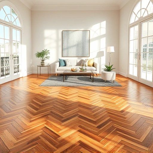 Solid and engineered wood flooring in Naples, FL, showcasing rich tones and herringbone pattern in a serene setting.