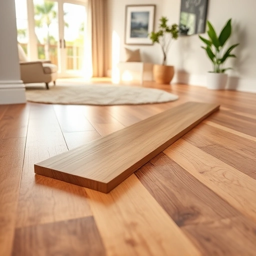 Hardwood floor transition strip installation in Naples FL showcasing smooth wood finish and elegant decor.