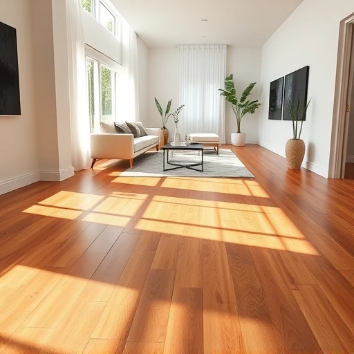 Modern living room in San Carlos Park FL featuring rich oak wood flooring, elegant baseboards, and natural light.
