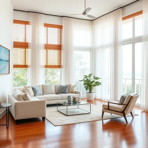 Elegant window treatments in a bright Naples living room with coastal decor and natural light filtering through.