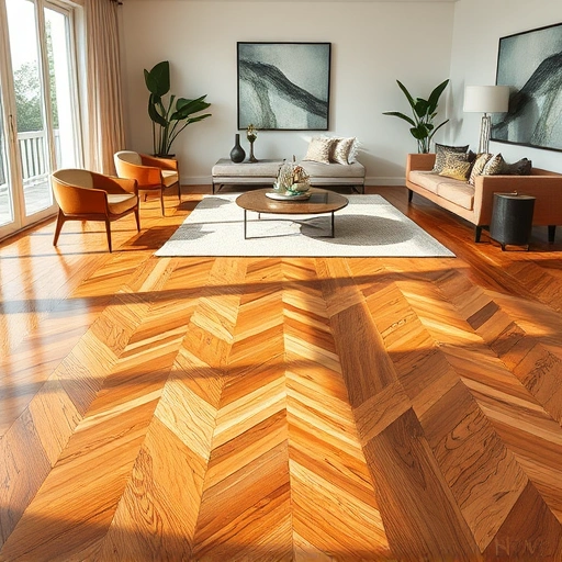 Beautiful herringbone wood flooring in a Captiva room with natural light, modern decor, and greenery accents.