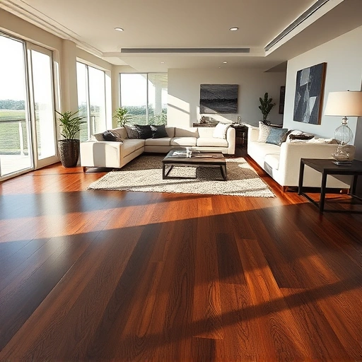 Wood flooring installation in a stylish living room featuring a rich finish and modern decor in Marco Island FL.