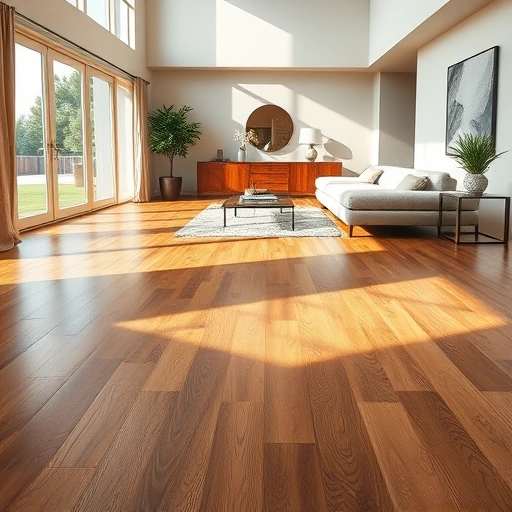 Completed wood flooring installation in McGregor FL features polished oak, intricate grain patterns, and modern decor.