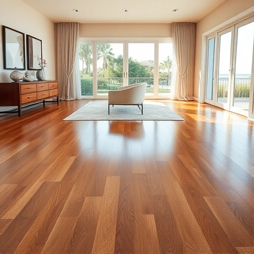 Dustless hardwood floor refinishing in Naples FL with polished wood, modern decor, and natural light ambiance.
