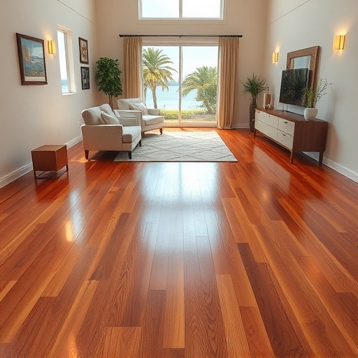 Hardwood floor repair in Naples FL showcases new planks, warm finish, elegant decor, and serene atmosphere.