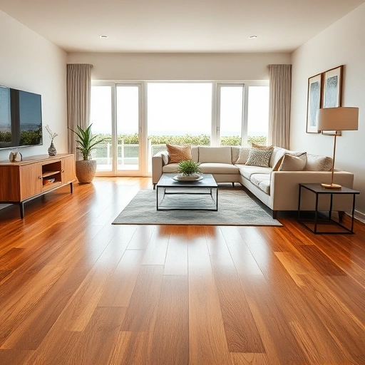Stylish living room in Sanibel, FL featuring rich oak flooring, elegant furniture, and vibrant minimalist decor.