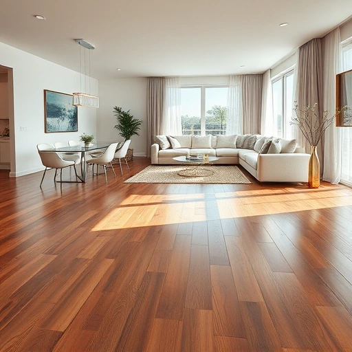 Luxury villa interior with polished hardwood flooring, modern furnishings, natural light, and elegant decor.