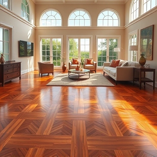 Engineered wood flooring installation in a stylish Naples living room with warm tones and natural light.