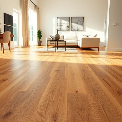 Wood flooring installation in McGregor, FL with rich oak tones, polished finish, and modern decor ambiance.
