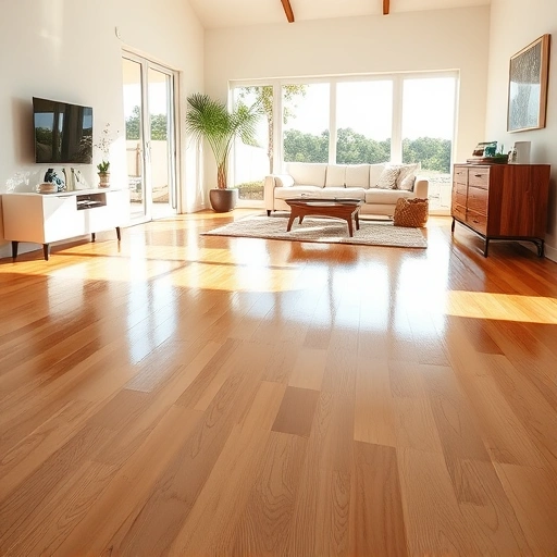 Gleaming hardwood floors in a bright living room with stylish furniture and a neat cleaning station in Naples FL