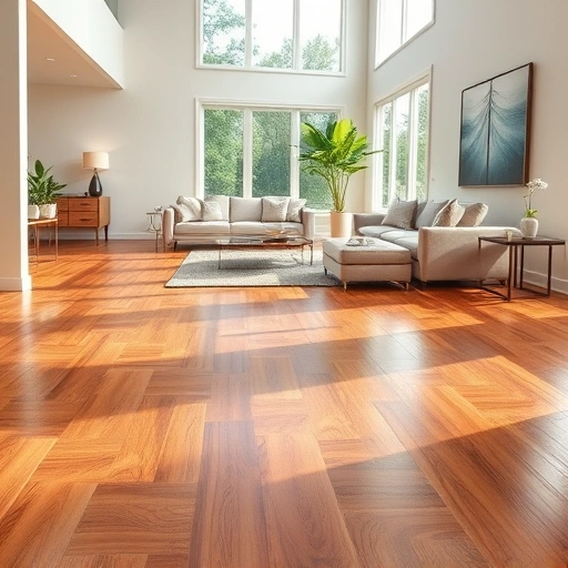Completed hardwood flooring installation in a modern Cypress Lake living area with warm tones and elegant decor.