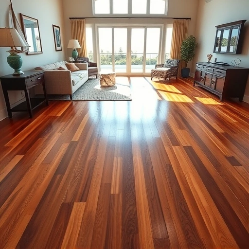 Dustless hardwood floor refinishing in Naples FL showcases a glossy finish in a stylish, sunlit living space.