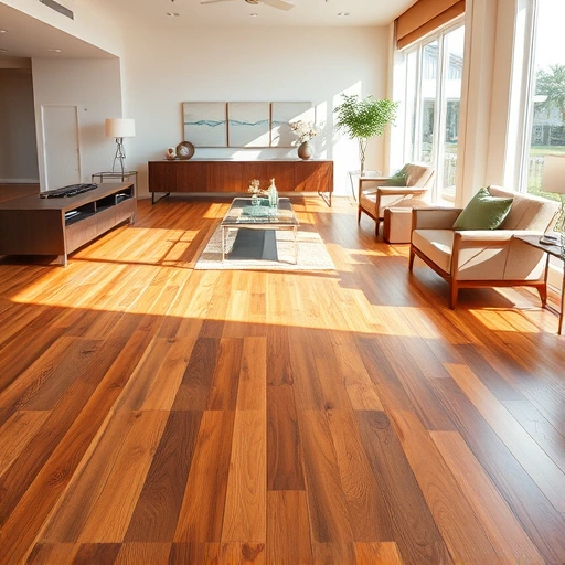 Completed wood flooring installation in a modern Sarasota living room with hardwood grains and natural light.