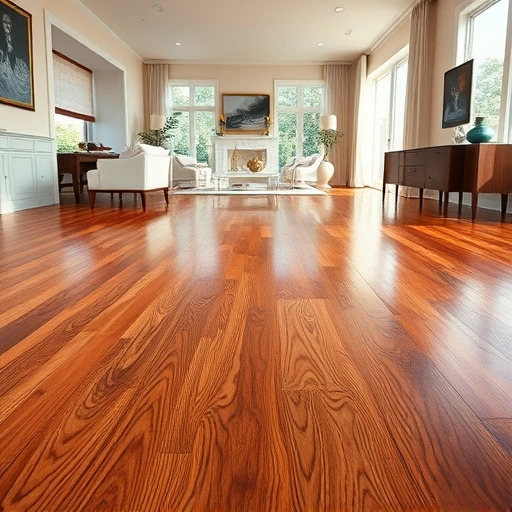Hardwood floor sealing in Naples FL showcasing rich hues, glossy finish, and elegant modern interior design.