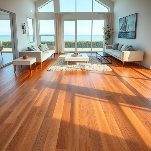 Wood flooring installation in a modern Naples home, featuring rich tones, polished finish, and minimalistic decor.