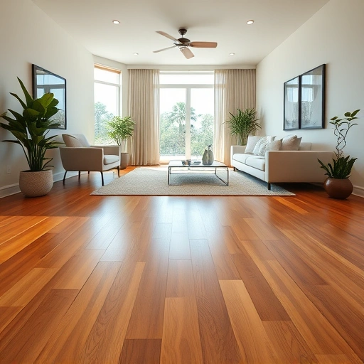 Modern home interior in Bokeelia FL featuring polished honey hardwood flooring and stylish minimalistic furnishings.