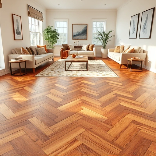 Wood flooring installation in Alva FL with polished oak planks in herringbone pattern and contemporary living space decor.