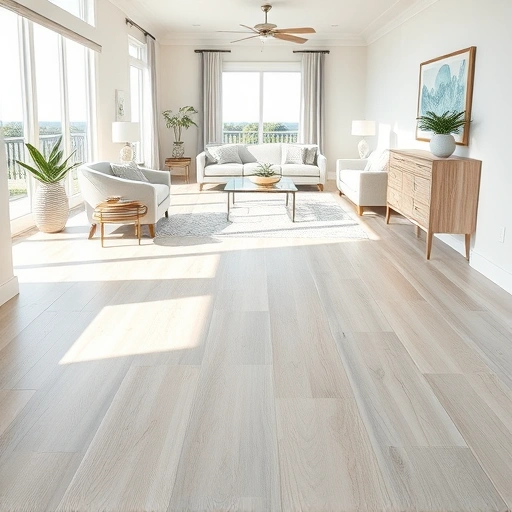 Completed flooring installation in Sanibel FL featuring light oak and whitewashed planks in a stylish living room.