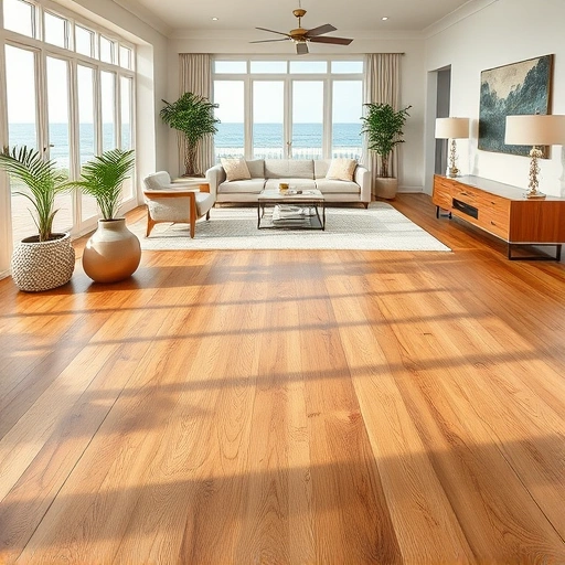 Wood flooring installation in Boca Grande FL features polished oak under ambient lighting with modern coastal decor.