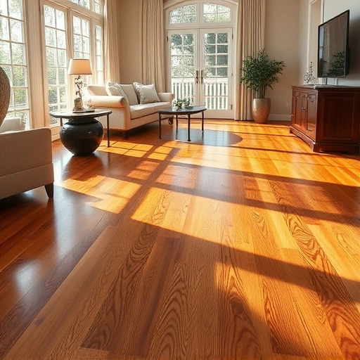 Hardwood floor scratch repair in Naples, showcasing rich wood finish and elegant room decor with natural light.