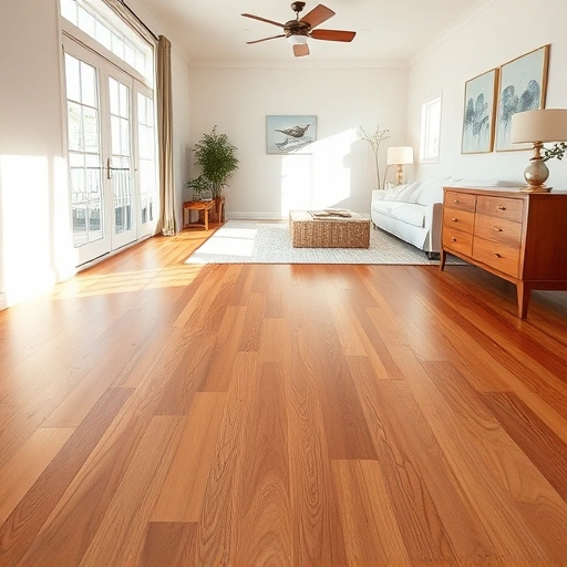 Newly installed hardwood floor in Naples FL showcases rich tones, smooth finish, and expert craftsmanship in serene decor.