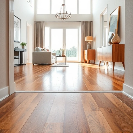 Hardwood floor threshold installation in Naples FL with seamless transition, warm tones, and polished finish.