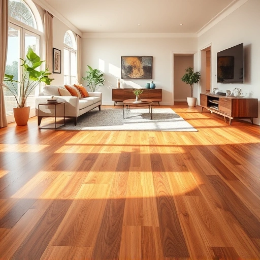 Luxurious hardwood flooring installation in Naples, FL, showcased in a spacious living room with elegant decor.
