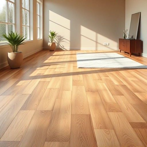 Completed wood flooring installation in Bokeelia FL showcasing rich oak tones and minimalist decor with natural light.