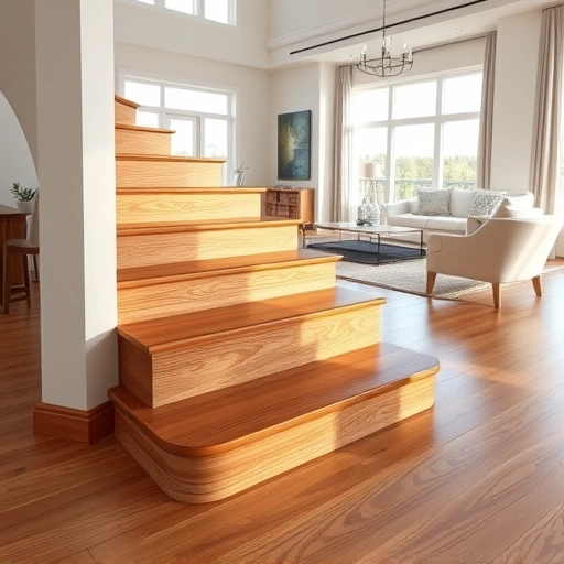 Hardwood stair nosing installation in Naples FL showcasing detailed wood grain and elegant decor.