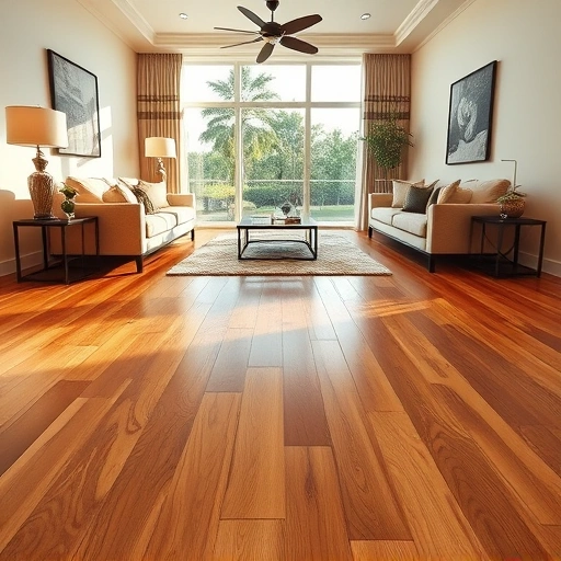 Wood flooring installation in Bonita Springs FL with polished oak planks and stylish living room decor.
