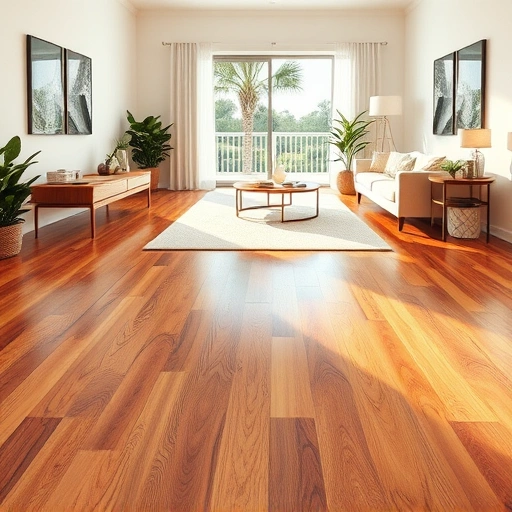 Stunning hardwood floor installation in Pelican Bay FL with modern decor and natural light enhancing the rich wood grain.